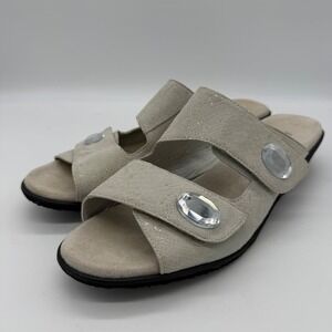Vaneli Sport Womens 9.5M Off White Snakeskin Crystal Wedge Slide Sandals